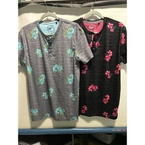 Men's Large Burnside Lot Of 2 Workshop Tshirts Flowers Pink And Blue